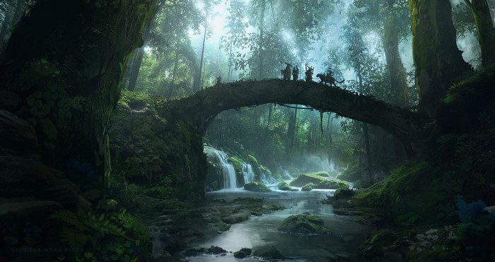 digital art, Gabriela Wasiewicz, forest, river, landscape