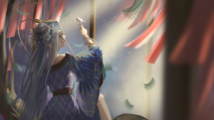 4K, back, feathers, oriental, feng mian, Birdie