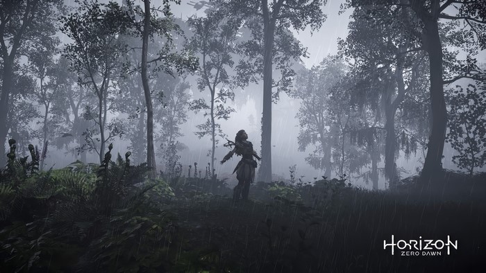 4K, video game characters, Horizon: Zero Dawn, horizon zero dawn, Aloy (Horizon: Zero Dawn), rain, low saturation, video game girls, screen shot, PlayStation, protagonist, video games