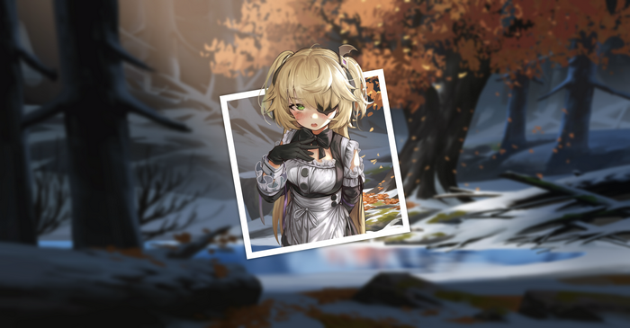 4K, forest, picture-in-picture, Genshin Impact, winter, Fischl (Genshin Impact)