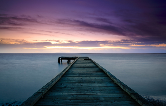 sunset, dock, water, pier, clouds, nature
