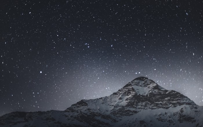 snow, starry night, nature, mountains, stars, landscape