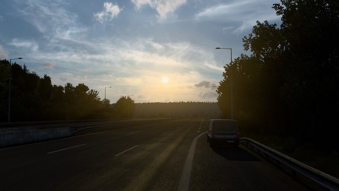 sunrise, Euro Truck Simulator 2, highway