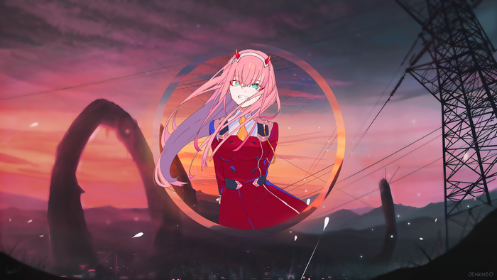 4K, anime, anime girls, Darling in the FranXX, Zero Two (Darling in the FranXX), picture-in-picture