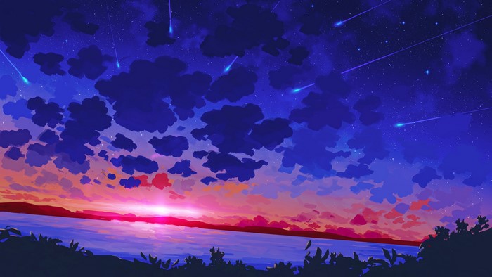 413850 4K, Endy, clouds, sky, sunset, digital painting, lake, stars,  landscape, digital art - Rare Gallery HD Wallpapers