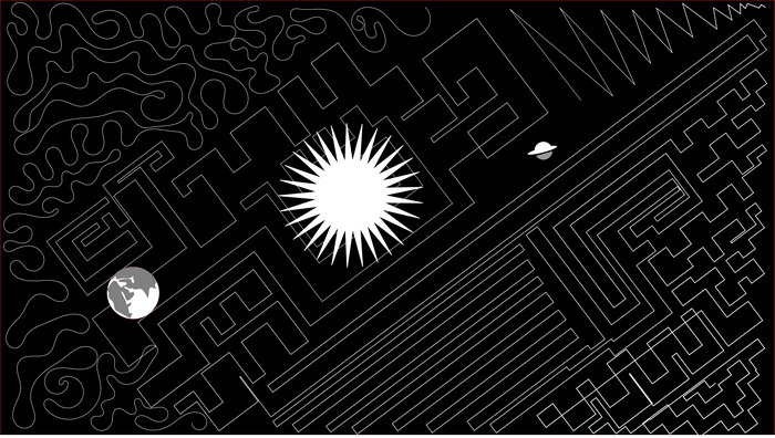 4K, galaxy, lines, airplane, abstract, planet, space, digital art, vector art, space art, swirls, Sun