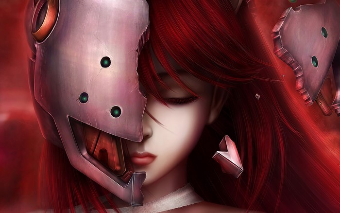 4K, Kaede, Nyu, Elfen Lied, Lucy, anime girls, helmet, redhead, red