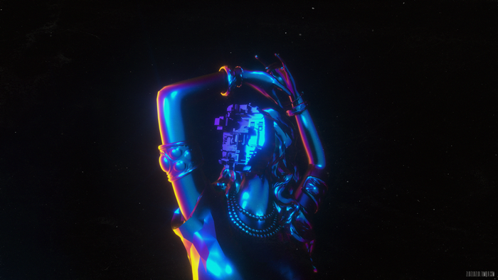 4K, 3D Abstract, tech, Cinema 4D, cyberpunk, 3D graphics, statue