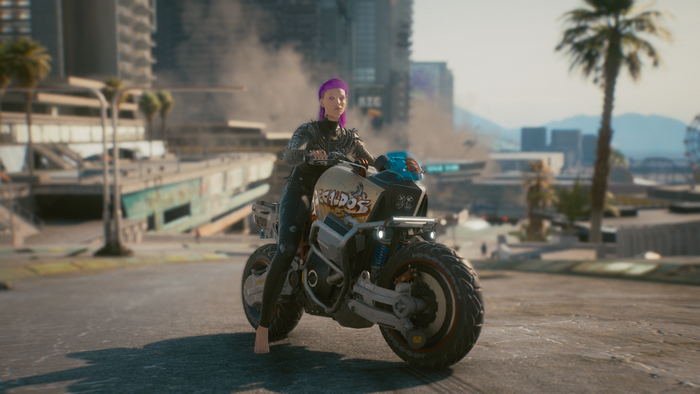 video games, screen shot, video game girls, vehicle, CD Projekt RED, motorcycle, women with motorcycles, Cyberpunk 2077
