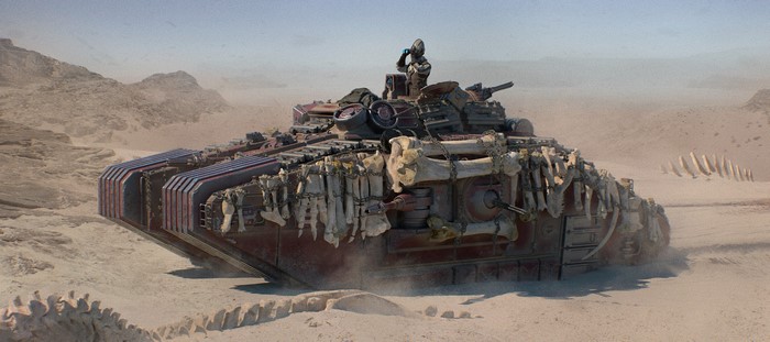 4K, Yury Ostapchuk, tank, bones, digital art, desert, fantasy art