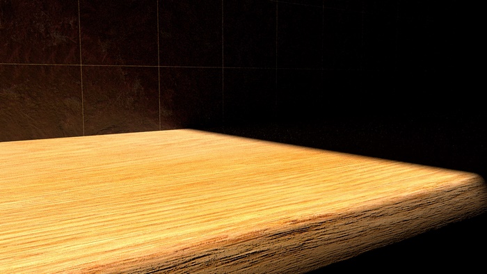 Wooden surface with tiled wall and spotlight
