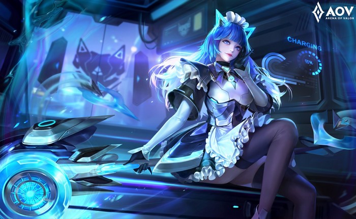 digital art, blue hair, Liz Son, black stockings, legs, anime girls, blue eyes, anime, JINYOUNG SON, ArtStation, long hair, stockings, sitting, looking up, pink lipstick