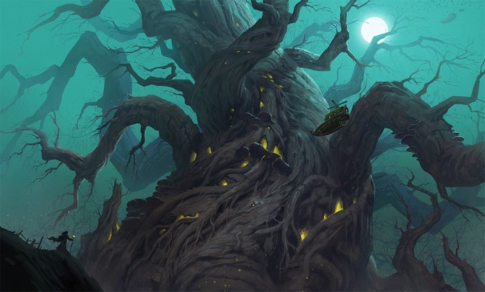 Avant Choi, digital art, fantasy art, trees