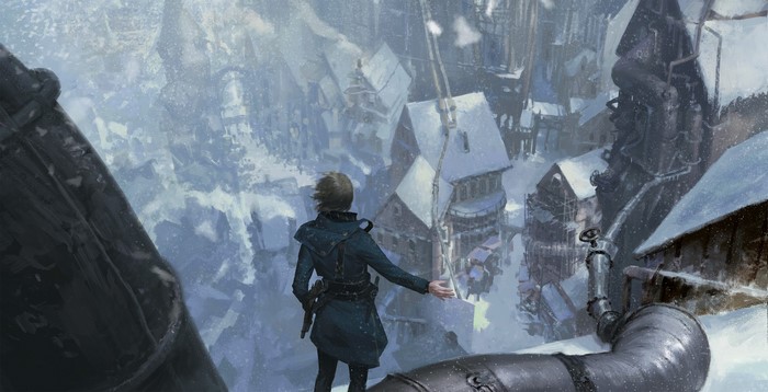 cold, snow, fantasy art, ArtStation, fantasy town, artwork, Nikolai Lebedev, standing, fantasy men, winter