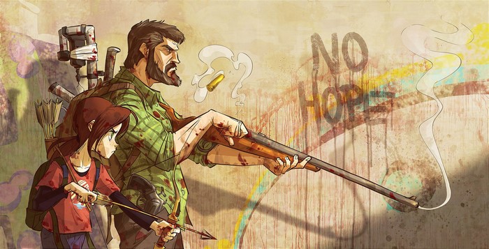 video game man, video game art, rifles, Joel, Francisco Vasquez, fan art, ArtStation, weapon, ellie (the last of us), video games, The Last of Us, blood, video game girls, arrows, bow