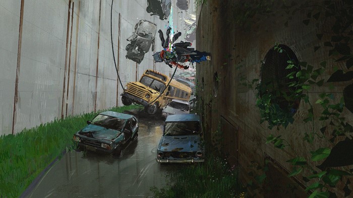 Nikolai Lebedev, ArtStation, artwork, car, vehicle, buses, wreck