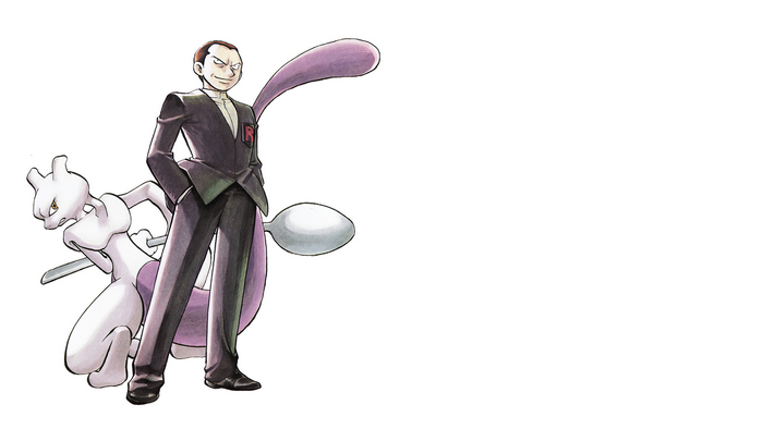 Pokémon, Giovanni, Mewtwo, simple background, Team Rocket