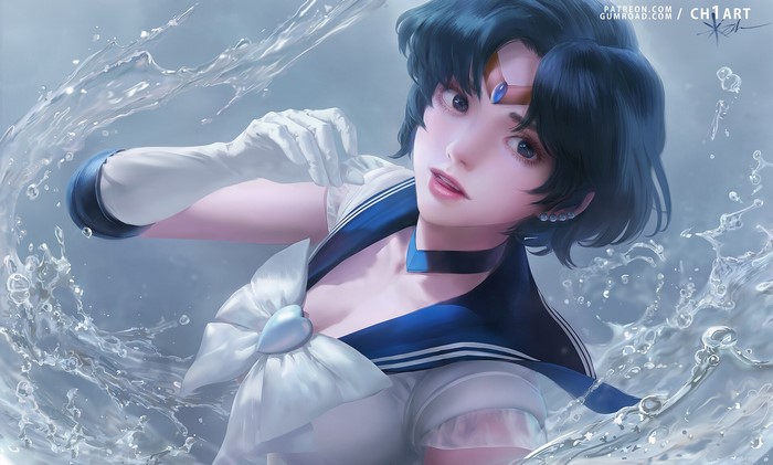 ArtStation, anime girls, Seunghee Lee, Sailor Mercury, Sailor Moon, digital art
