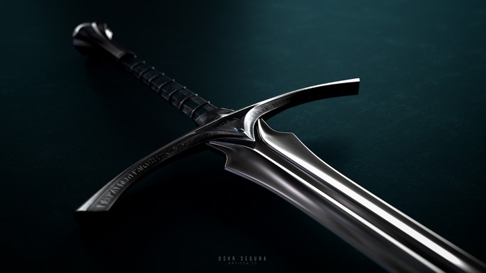 4K, Oskr Segura, artwork, The Lord of the Rings, digital art, Gandalf, 3d design, J. R. R. Tolkien, dark background, sword, CGI