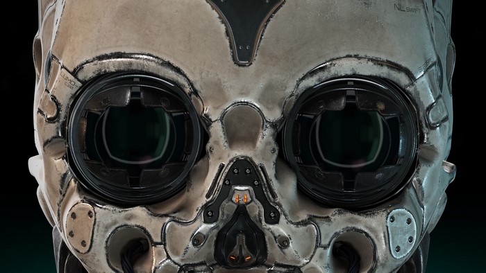 helmet, futuristic, digital art, science fiction, artwork