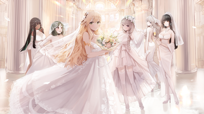 4K, Seorang, anime, flowers, long hair, artwork, blonde, anime girls, wedding dress