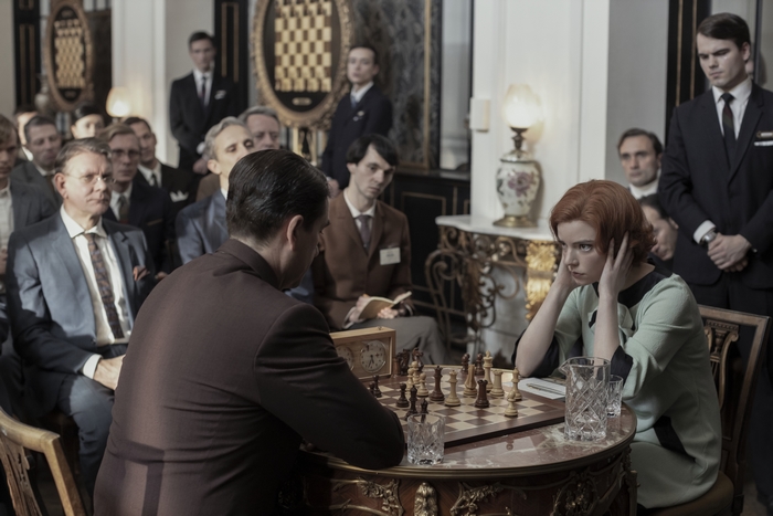 Beth Harmon playing chess in The Queen's Gambit