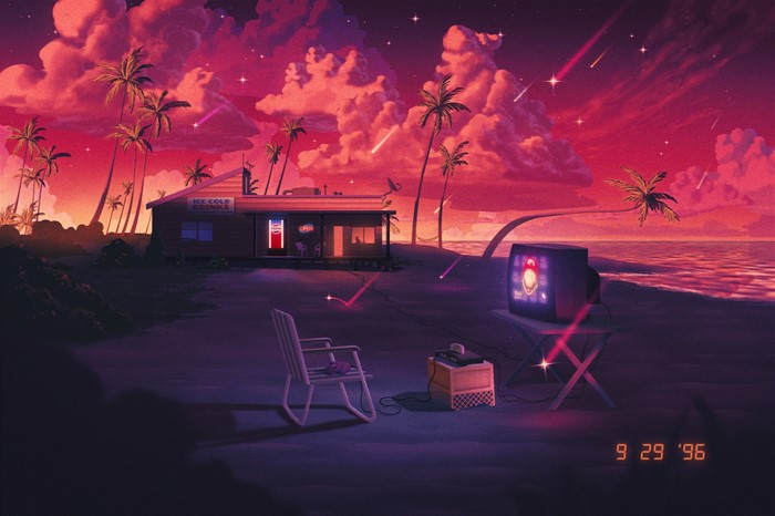 sunset, Nintendo 64, Aaron Campbell, beach, palm trees, shooting stars, Pepsi