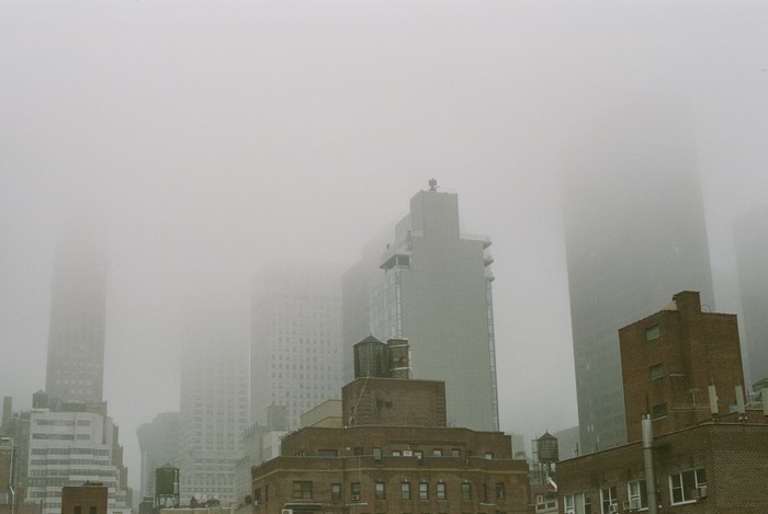 mist, architecture, vintage, building, New York City, city, winter