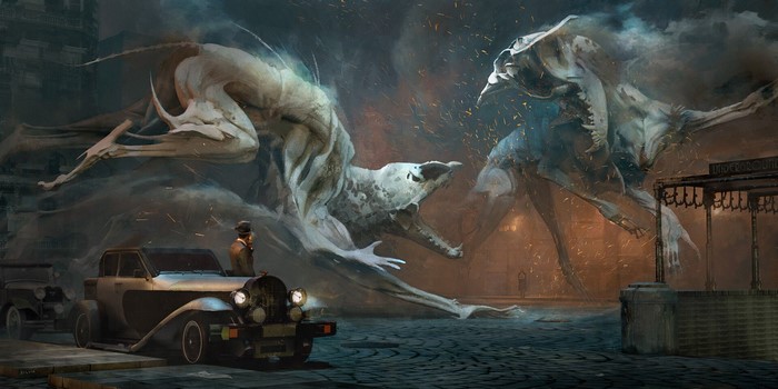 Oldtimer, men, car, vehicle, oldtimers, creature, fantasy art, artwork
