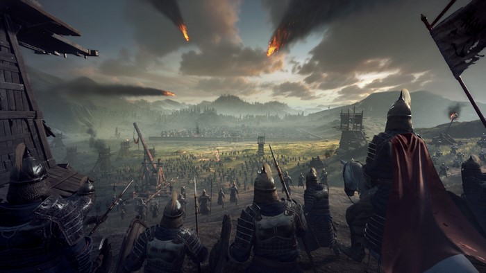 horse, Myth of Empires, knight, catapult, cape, video games, castle, battle, armor, fireballs