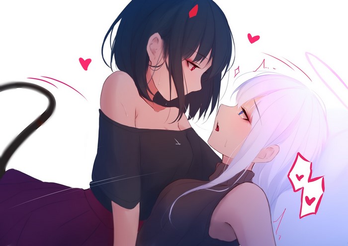 Yuri Anime Girls Intimate Moment Artwork