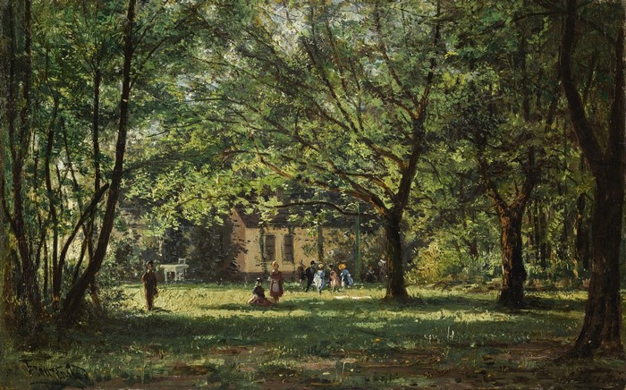 green, forest, pastoral, painting, landscape, impressionism