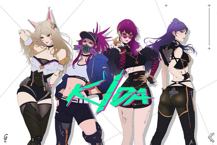 blonde, purple hair, Akali(League of Legends), fox girl, redhead, Evelynn (League of Legends), mask, Ahri (League of Legends), drawing, League of Legends, sunglasses, Park JunKyu, KDA, women, KaiSa (League of Legends)