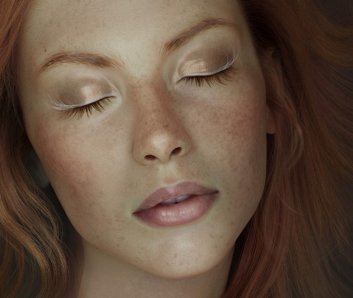 face, digital art, closeup, artwork, portrait, closed eyes, ArtStation, redhead, women, Nina Haftka