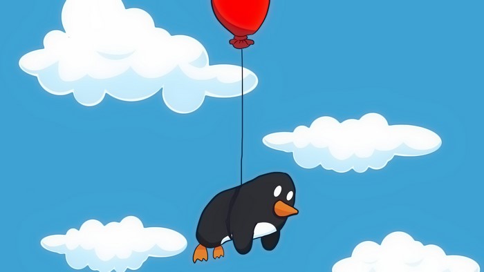 penguins, humor, artwork, balloon, birds, clouds, animals