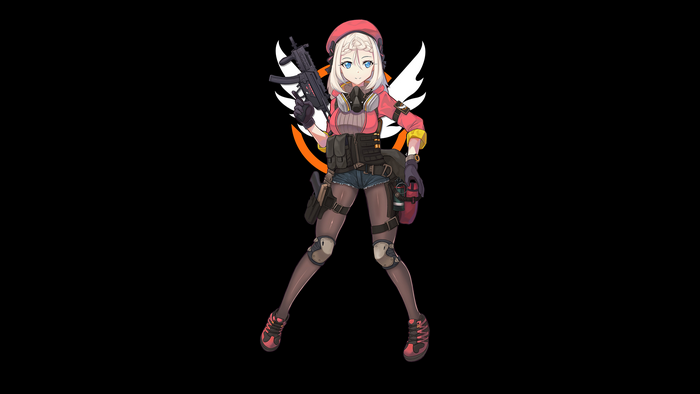 blue eyes, pantyhose, mp5, hat, wings, blonde, Girls Frontline, gun, MP5 (Girls Frontline), Jamgom