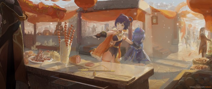 Xiangling (Genshin Impact), anime girls, chinese food, wboss, Genshin Impact, Qiqi (Genshin Impact)