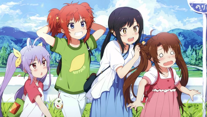 4K, Ichijou Hotaru, Koshigaya Natsumi, 荻pote, Ogipote, Koshigaya Komari, artwork, Non Non Biyori, anime girls, Miyauchi Renge