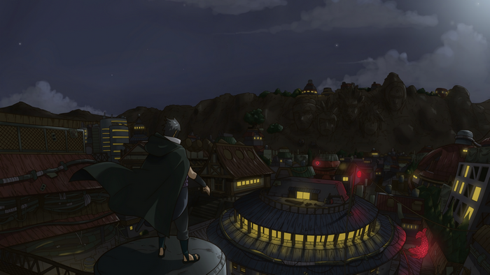 4K, night, Uchiha Sasuke, Naruto Shippuuden, Naruto (anime), Konoha, village