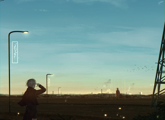 t_res, sky, anime, Pixiv