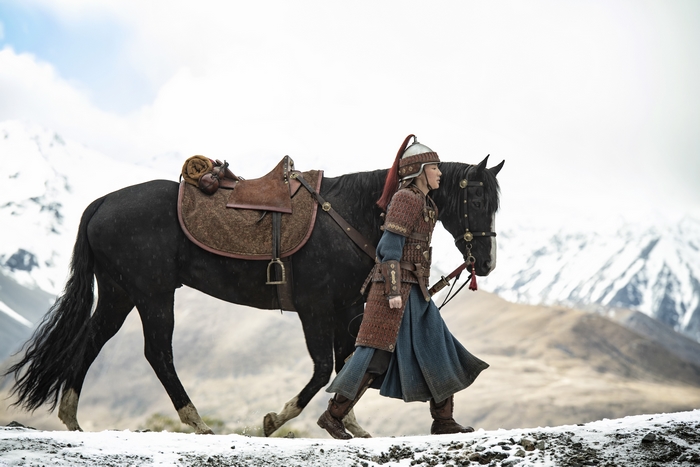Mulan with Horse in Snowy Mountains