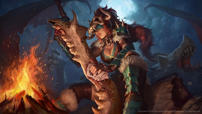digital art, dragon, Ramza Ardyputra, fire, Smite, sword