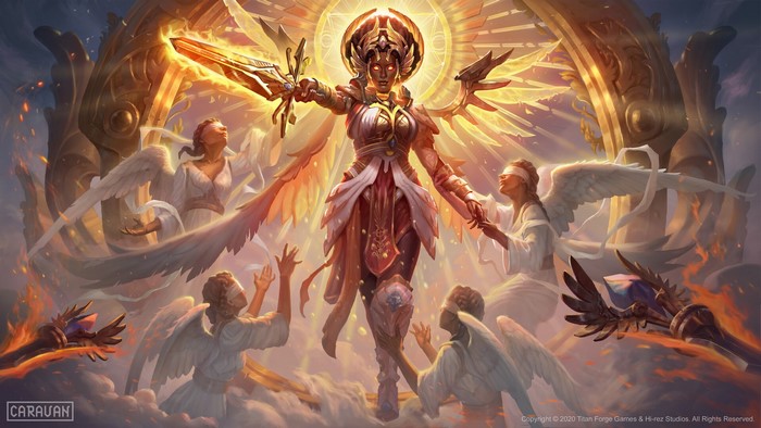 digital art, angel, Smite, Ramza Ardyputra, sword