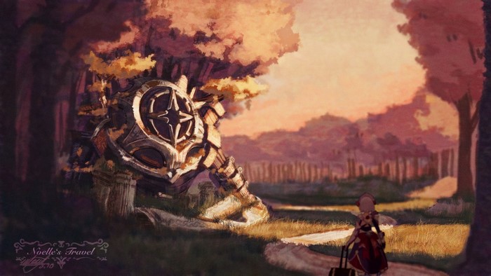 Noelle Standing by Ancient Ruin in Autumn Forest