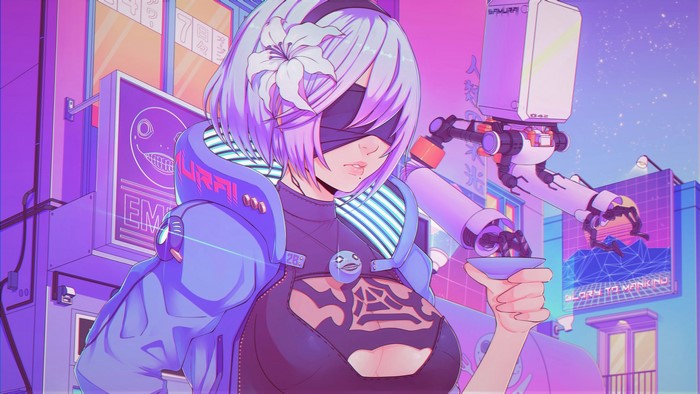 robot, short hair, barrette, anime girls, 2B (Nier: Automata), anime, MIka Vas, blonde, Nier: Automata