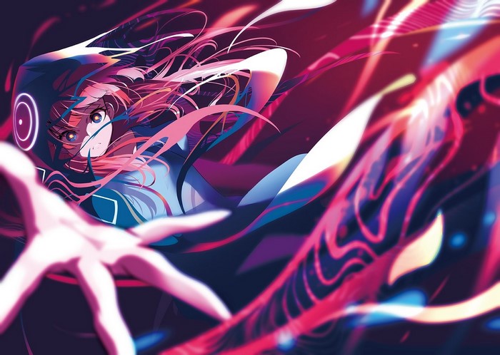 anime, looking at viewer, ribbons, depth of field, anime girls, long hair, blue eyes, pink hair, cloack