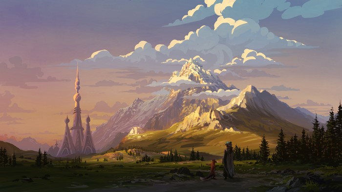 4K, castle, landscape, mountains, Philipp A. Ulrich, digital art, clouds, fox
