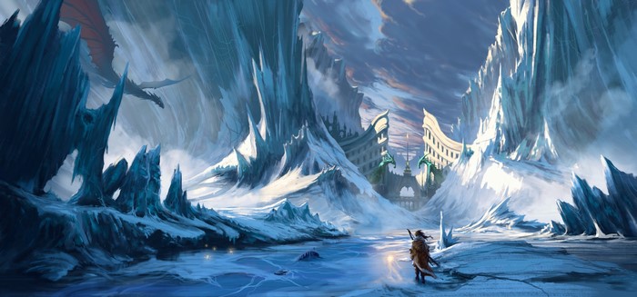 ice, digital art, dragon, Philipp A. Ulrich, landscape