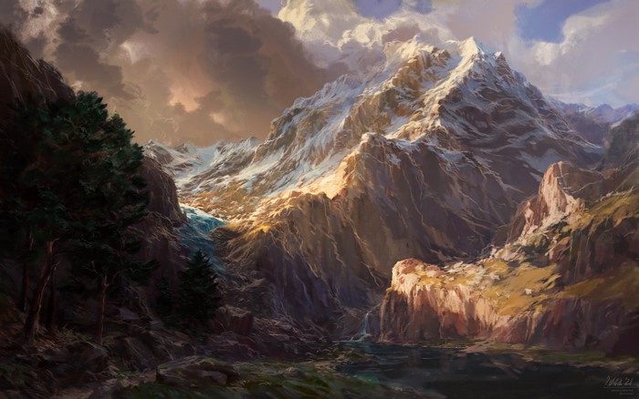 4K, digital art, nature, clouds, trees, Philipp A. Ulrich, mountains, landscape