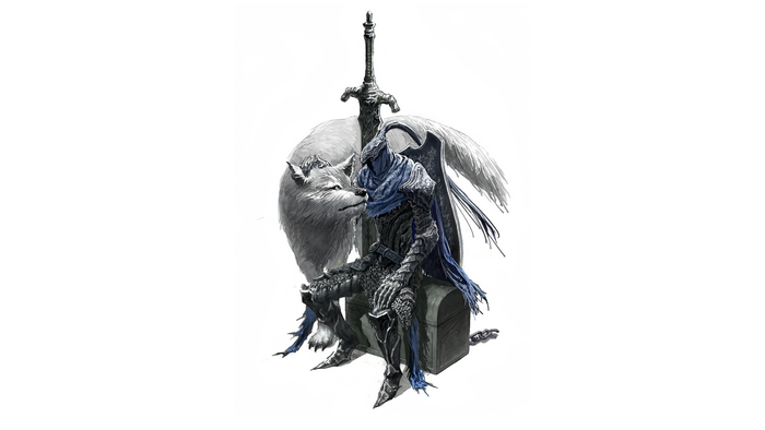 Dark Souls, knight, sitting, wolf, sword, armor, Artorias the Abysswalker